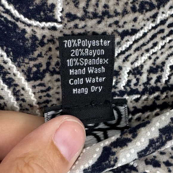 Clara Sun Woo Navy White Taupe Print Palazzo Pants Stretch Pull-On M - Picture 6 of 7